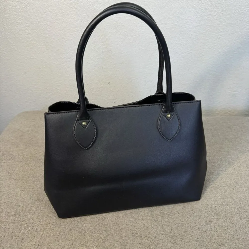 Anne Klein Tote Bag Black Top Handle Purse Tassel Charm Vegan Leather 13x9x6